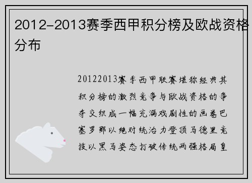 2012-2013赛季西甲积分榜及欧战资格分布
